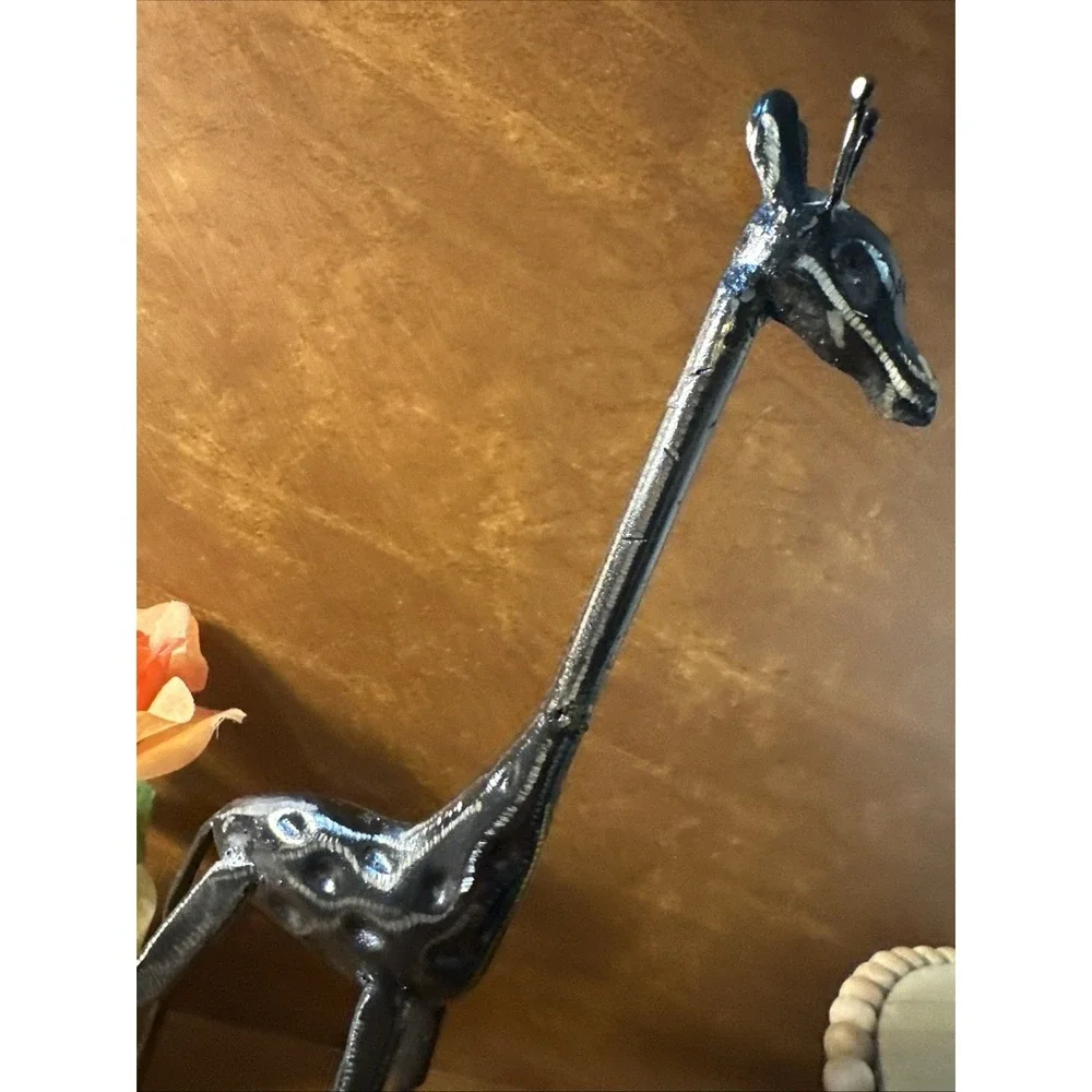Vintage Giraffe Iron Figurine African Art Sculpture Statue Brutalist